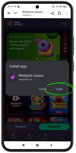 WinSpirit Casino telepítés megerősítése