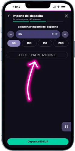 WinSpirit promóciós kód megadása